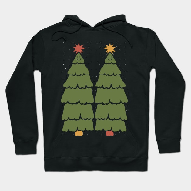 Smiling Christmas Trees Hoodie by JunkyDotCom